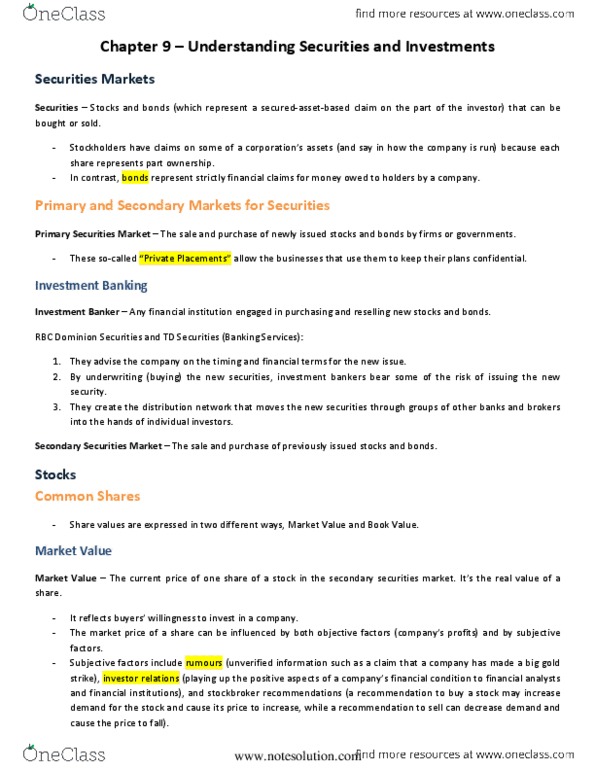 MGTA02H3 Lecture : Chapter 9 Notes-Understanding Securities and Investments thumbnail