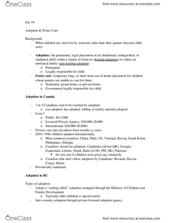 PSYC 319 Lecture Notes - Lecture 13: Stepfamily, Child Labour, Infertility thumbnail
