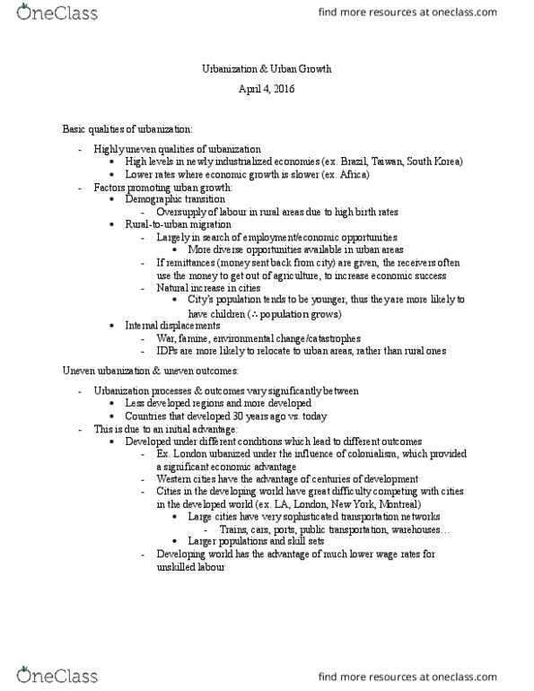 GEG 1302 Lecture Notes - Lecture 12: Underemployment, Overurbanization, Demographic Transition thumbnail