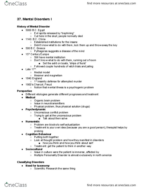 Psychology 1000 Lecture Notes - Lecture 37: Dsm-5, Mood Disorder, Trepanning thumbnail