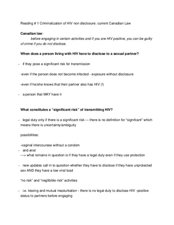 SOC309Y1 Lecture Notes - Non-Penetrative Sex, Viral Load, Vertically Transmitted Infection thumbnail