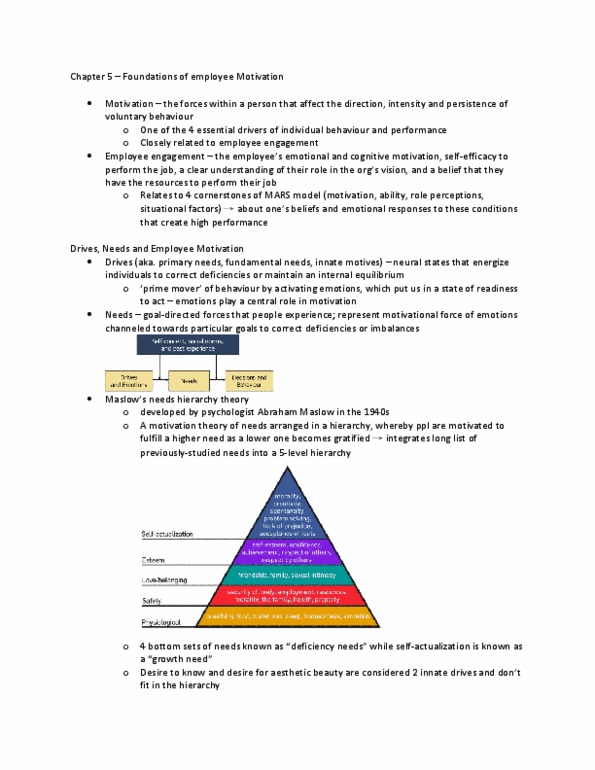 BUS 272 Chapter Notes - Chapter 5-6: Abraham Maslow, Employee Engagement, Expectancy Theory thumbnail