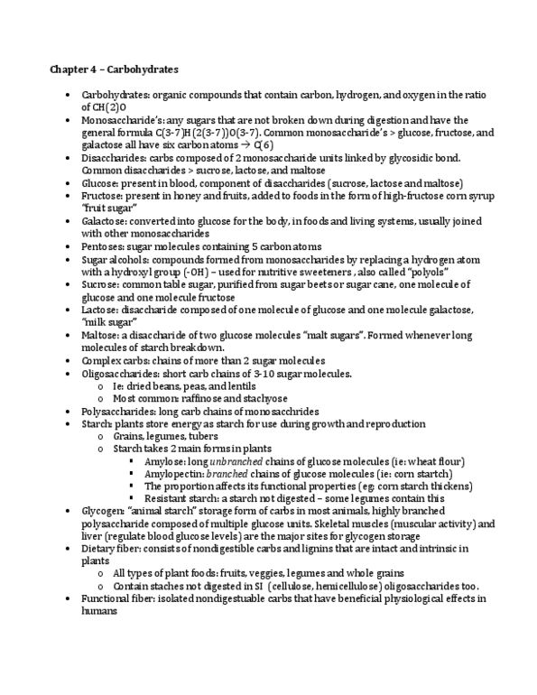 BPK 110 Lecture Notes - Corn Starch, Corn Syrup, Resistant Starch thumbnail