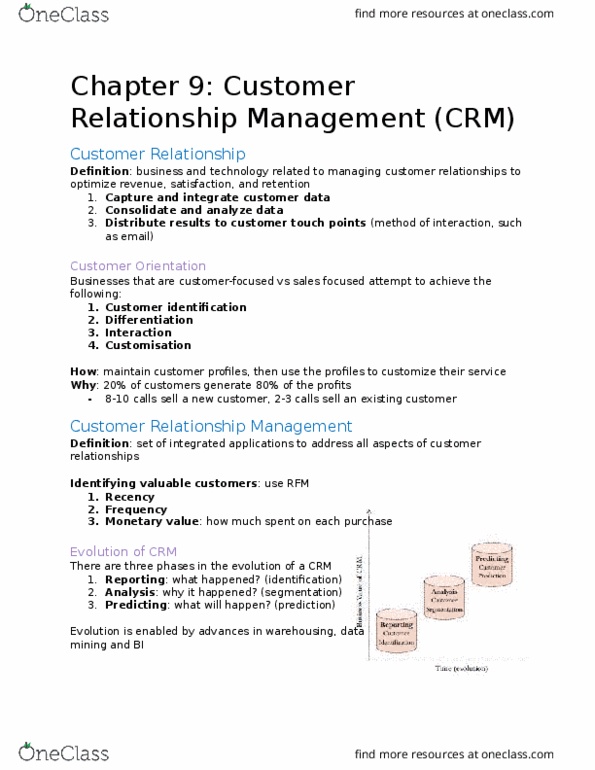 ADM 2372 Chapter Notes - Chapter 9: Call Centre, Business Intelligence, Opportunity Management thumbnail