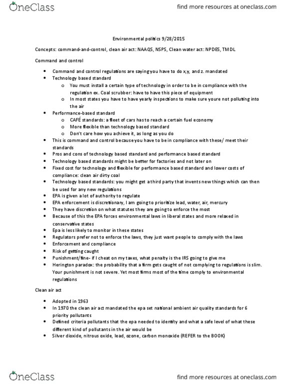 PUP-4203 Lecture Notes - Lecture 7: New Source Performance Standard, State Implementation Plan, Urban Runoff thumbnail