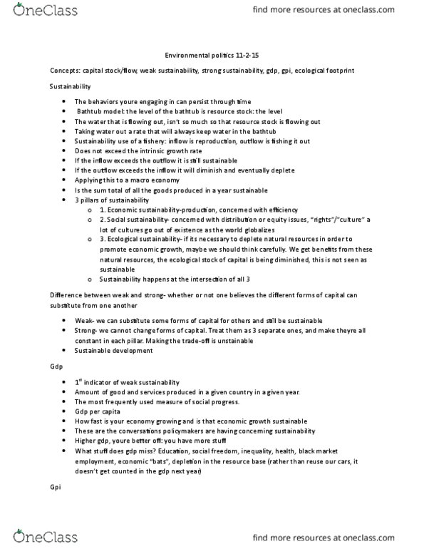 PUP-4203 Lecture Notes - Lecture 13: Genuine Progress Indicator, Ecological Footprint, Environmental Politics thumbnail