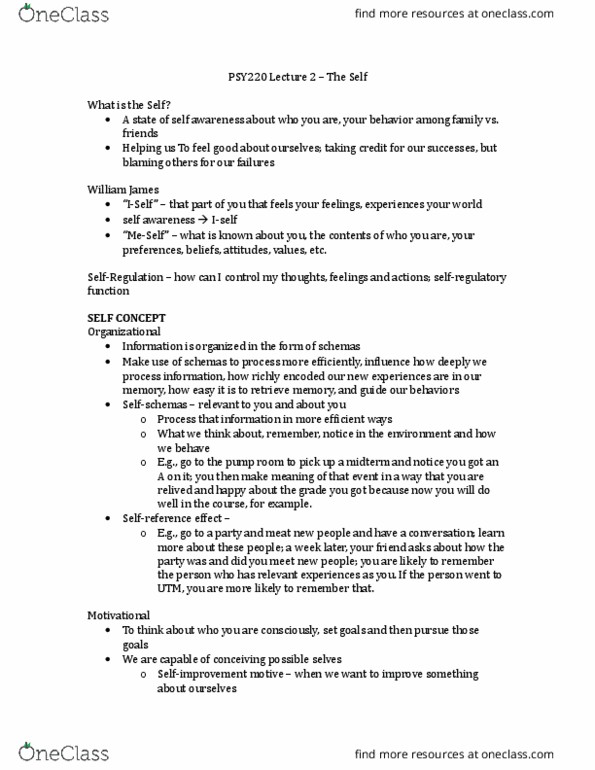 PSY220H5 Lecture Notes - Lecture 2: Terror Management Theory, Social Rejection, Social Comparison Theory thumbnail