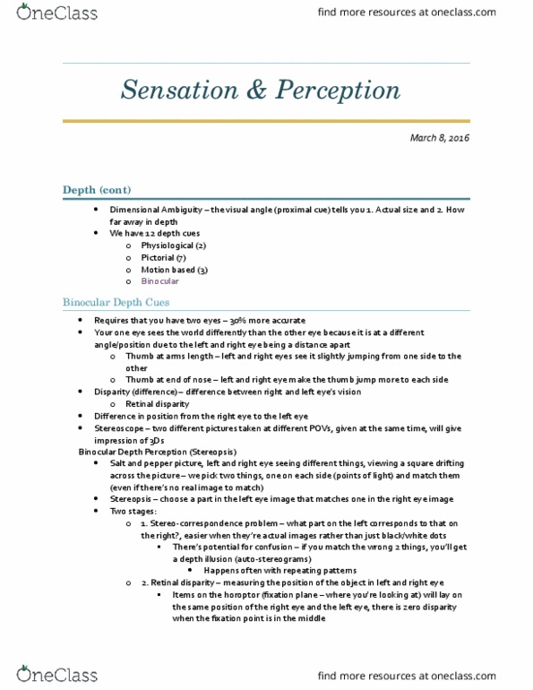 PSYC 2390 Lecture Notes - Lecture 15: Real Image, Retina, Visual Angle thumbnail