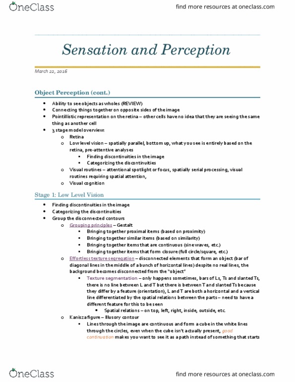 PSYC 2390 Lecture Notes - Lecture 18: Agnosia, Optical Flow, Visual Search thumbnail