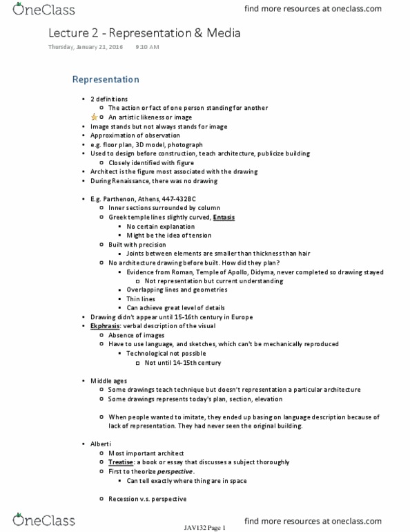 ARC132H1 Lecture Notes - Lecture 2: Parallel Projection, Manual Labour, Thomas Demand thumbnail