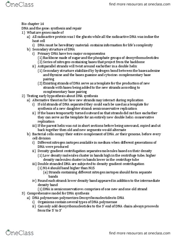 BIOL 118 Chapter Notes - Chapter 14: Dna Ligase, Pyrimidine, Covalent Bond thumbnail