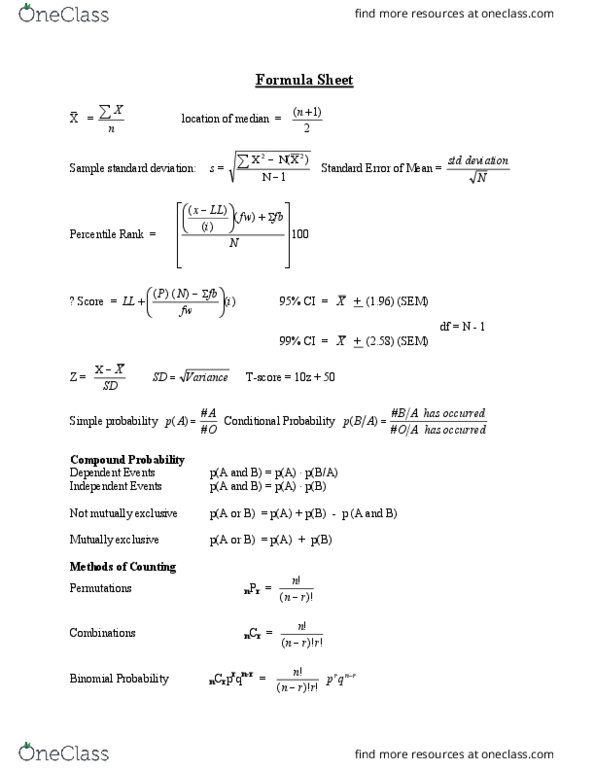 KINE 2050 Lecture Notes - Lecture 1: Binomial Distribution, Contingency Table, Standard Deviation thumbnail