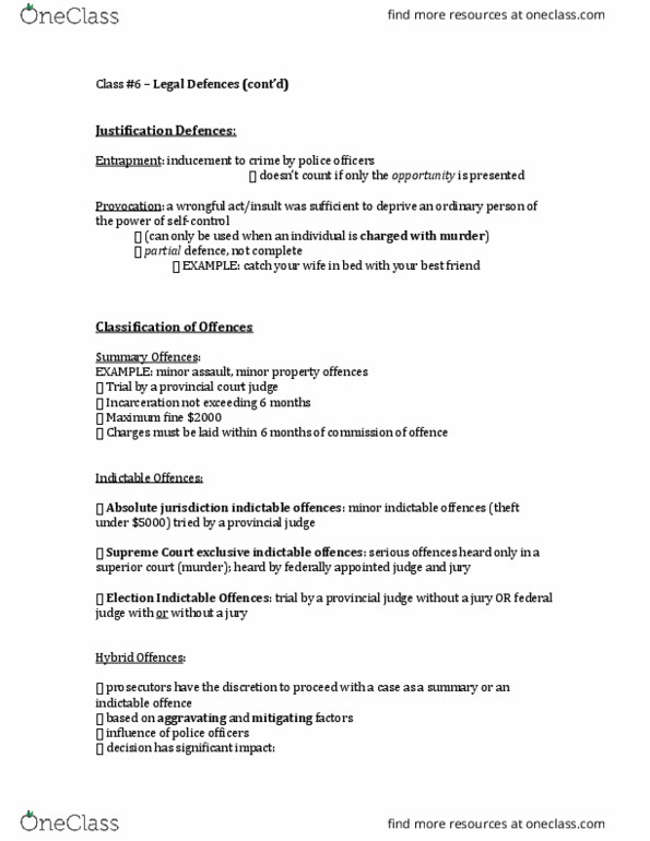 CRM 1300 Lecture Notes - Lecture 6: Prison Officer, Indictable Offence, Assault thumbnail