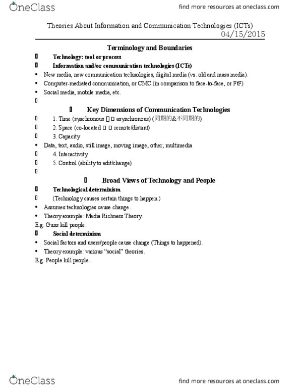 04:192:200 Lecture Notes - Lecture 5: Interactive Media, Technological Determinism, New Media thumbnail