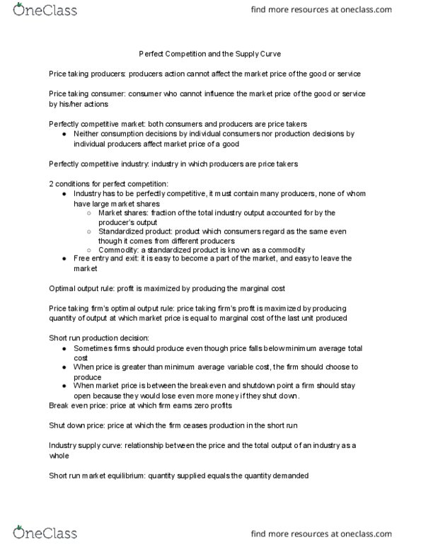 ECO 201 Chapter Notes - Chapter 12: Marginal Cost, Average Variable Cost, Perfect Competition thumbnail