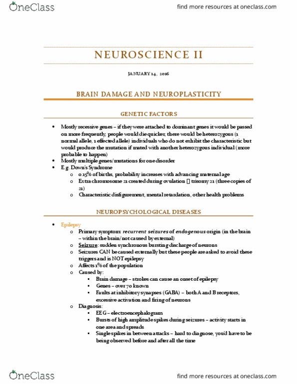 PSYC 3410 Lecture Notes - Lecture 2: Subthalamic Nucleus, Basal Ganglia, Idiopathy thumbnail