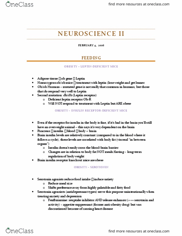 PSYC 3410 Lecture Notes - Lecture 7: Body Dysmorphic Disorder, Neuropeptide Y, Ghrelin thumbnail