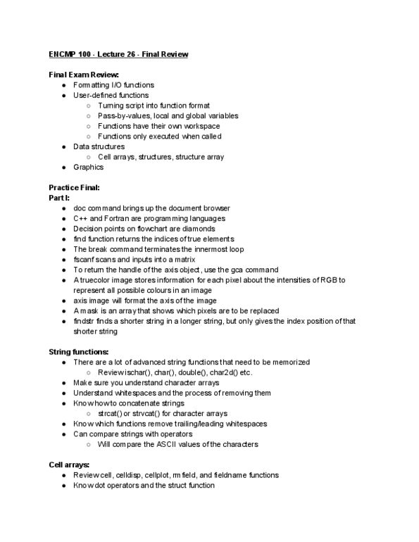 ENCMP100 Lecture Notes - Lecture 26: Color Depth, Grayscale, C String Handling thumbnail