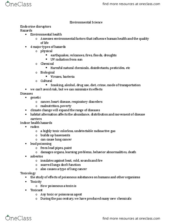 ENV 1301 Lecture Notes - Lecture 11: Teratology, Atrazine, Endocrine Disruptor thumbnail