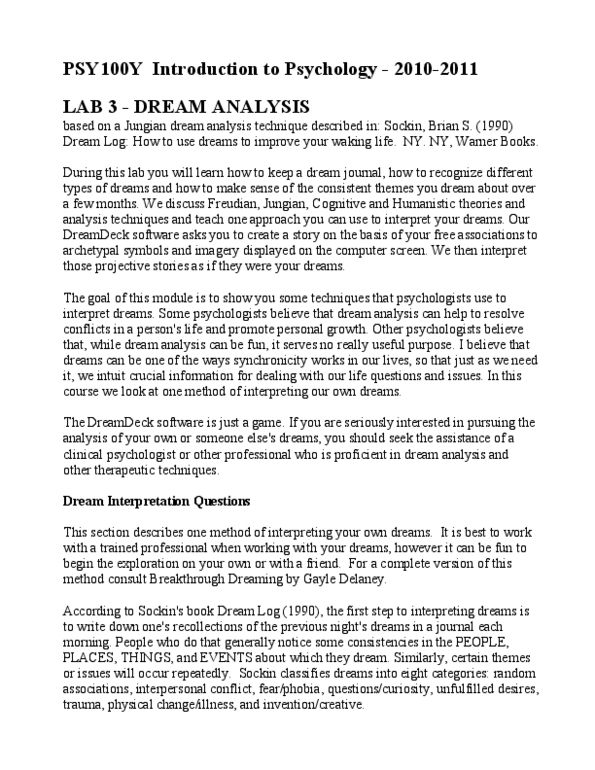 PSY100Y5 Chapter Notes -Dream Interpretation, Dream Diary, Clinical Psychology thumbnail