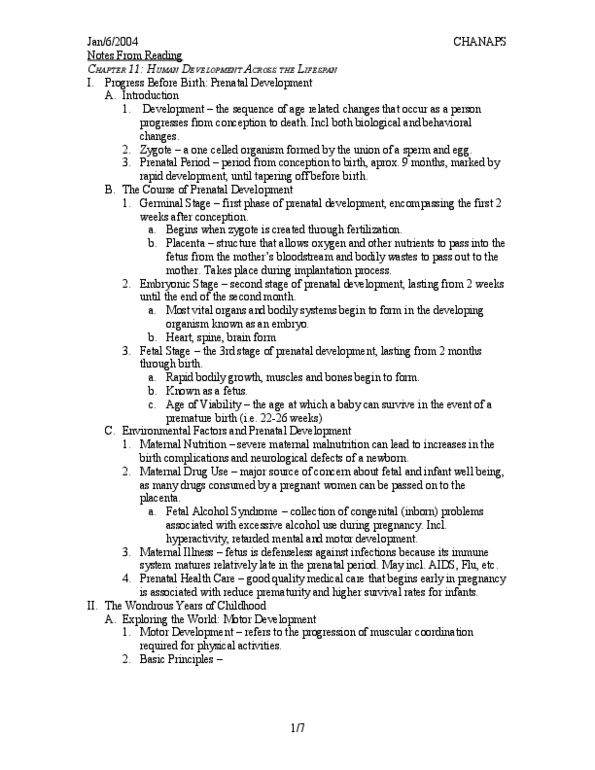 PSY100Y5 Chapter Notes - Chapter 11: Fetal Alcohol Spectrum Disorder, Preterm Birth, Prenatal Development thumbnail