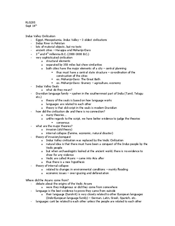 RLG205H5 Lecture Notes - Dravidian Languages, Indus River, Harappa thumbnail