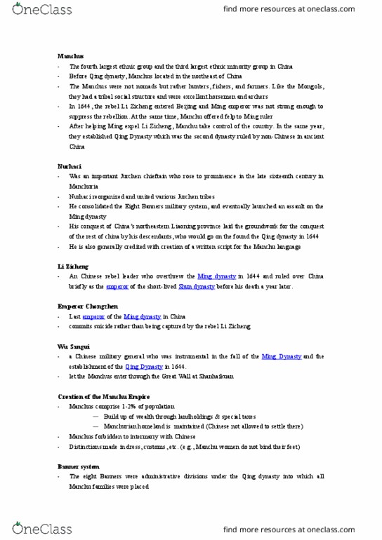 History 1601E Lecture Notes - Lecture 16: Yongzheng Emperor, Kangxi Dictionary, Kangxi Emperor thumbnail