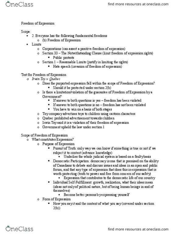 POLSCI 3NN6 Lecture Notes - Lecture 2: Public Property, Section 33 Of The Canadian Charter Of Rights And Freedoms, Positive Liberty thumbnail