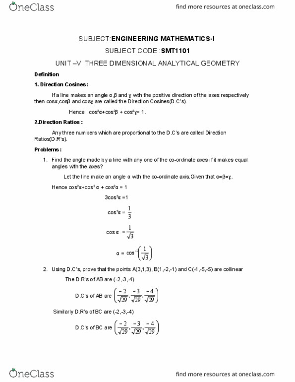 MATH225 Lecture Notes - Lecture 5: Great Circle, Tangent Space, Skew Lines thumbnail