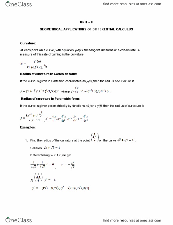 MATH225 Lecture Notes - Lecture 2: Evolute, Involute, Cartesian Coordinate System thumbnail