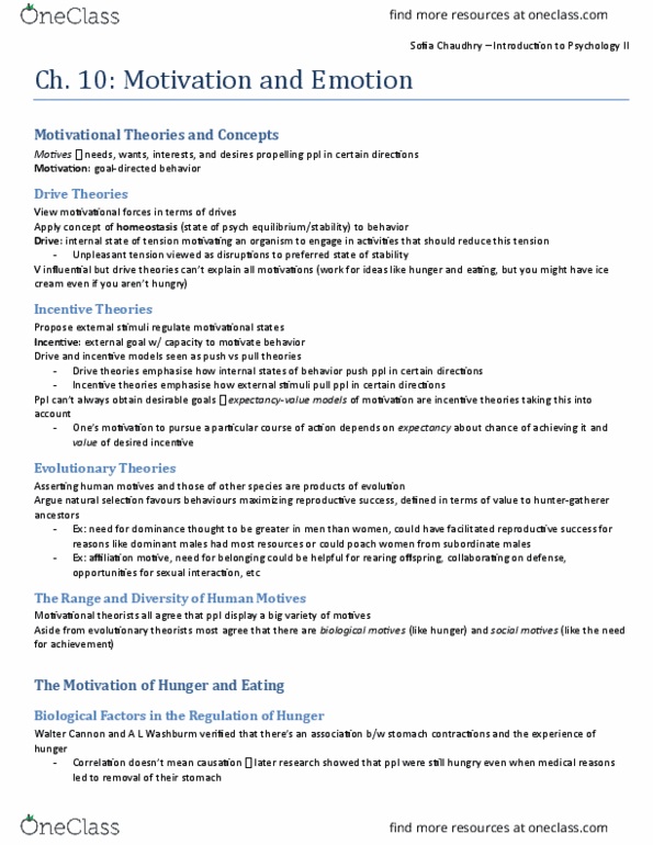 PSYC 1002 Lecture Notes - Lecture 10: Prefrontal Cortex, Amygdala, Projective Test thumbnail