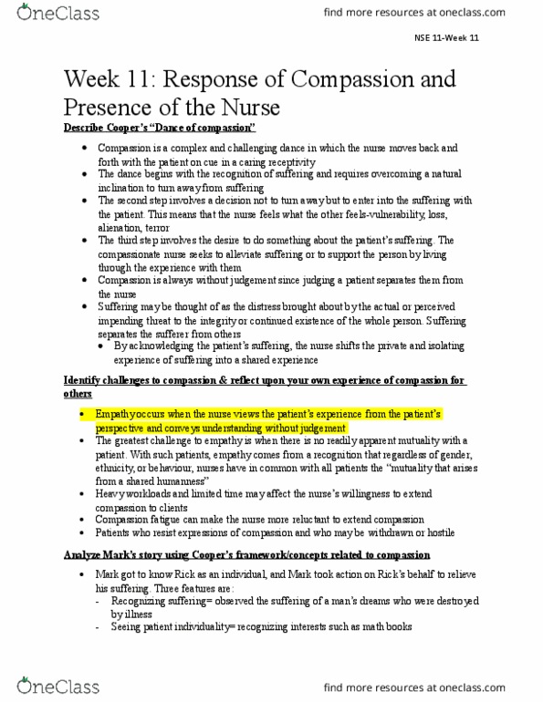 NSE 11A/B Lecture Notes - Lecture 11: Compassion Fatigue, Shared Experience thumbnail