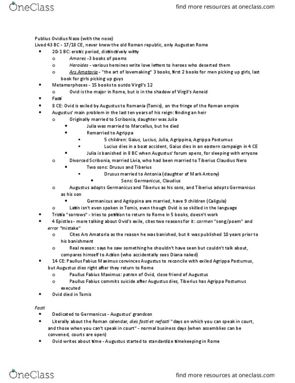 CLAS 151gp Lecture Notes - Lecture 21: Etiology, Carmenta, Plebs thumbnail