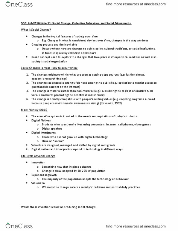 SOC 1101 Lecture Notes - Lecture 11: Exponential Growth, Luddite, Limewire thumbnail