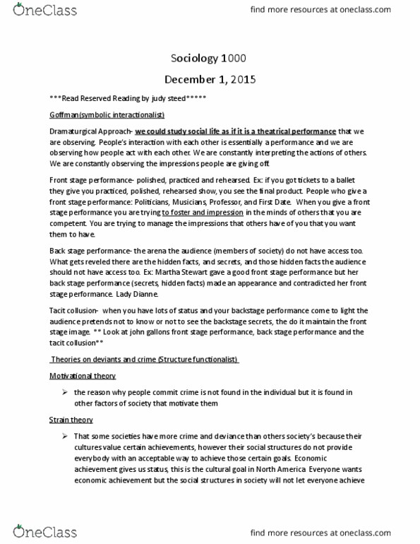 SOCI 1000 Lecture Notes - Lecture 10: Juvenile Delinquency, Differential Association, Anomie thumbnail