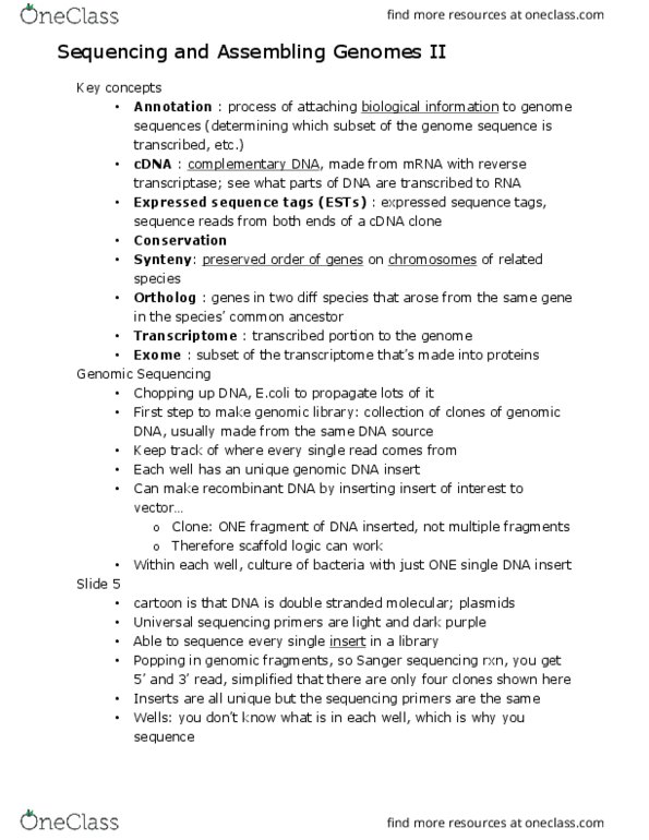 MCELLBI 104 Lecture Notes - Lecture 19: Mitosis, Exon, Bioinformatics thumbnail