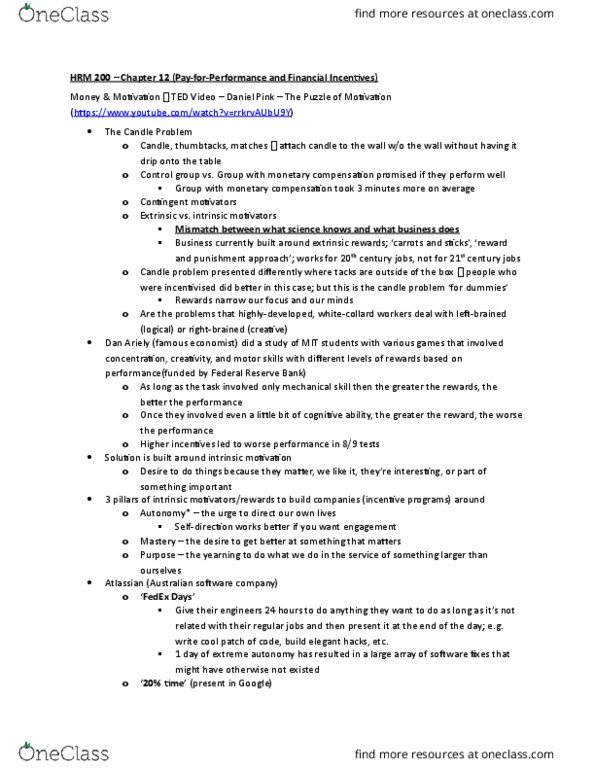 HRM200 Lecture Notes - Lecture 9: Performance Appraisal, Organizational Culture, E-Commerce thumbnail