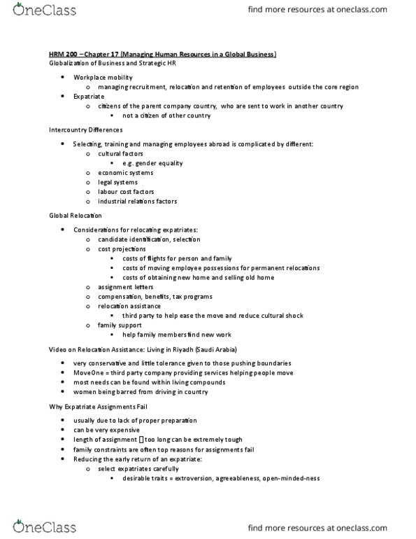 HRM200 Lecture Notes - Lecture 11: Balance Sheet, Employee Assistance Program, Culture Shock thumbnail