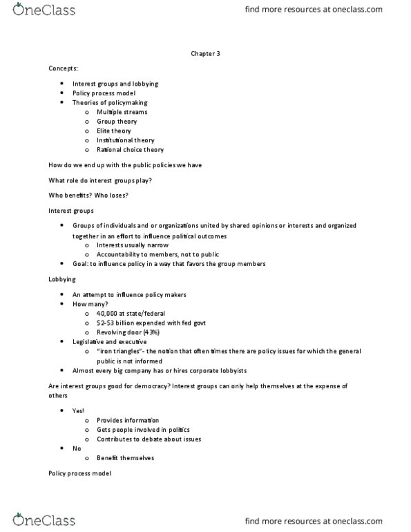 PUP-3002 Lecture Notes - Lecture 3: Institutional Theory, Group Theory, Elite Theory thumbnail