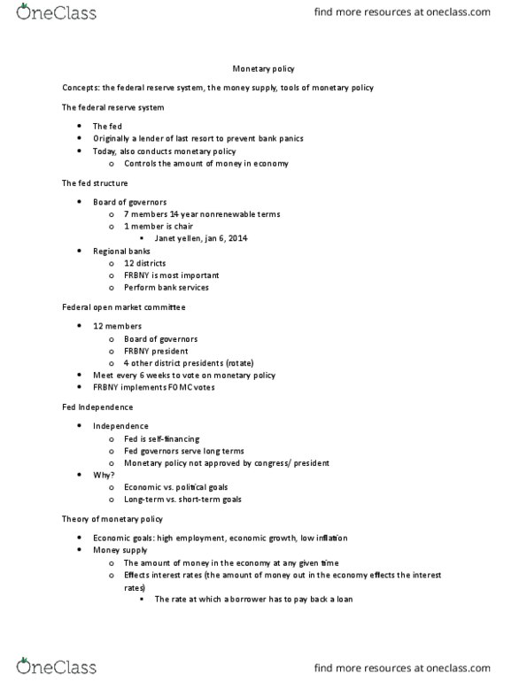 PUP-3002 Lecture Notes - Lecture 9: Open Market Operation, Federal Funds Rate, Reserve Requirement thumbnail