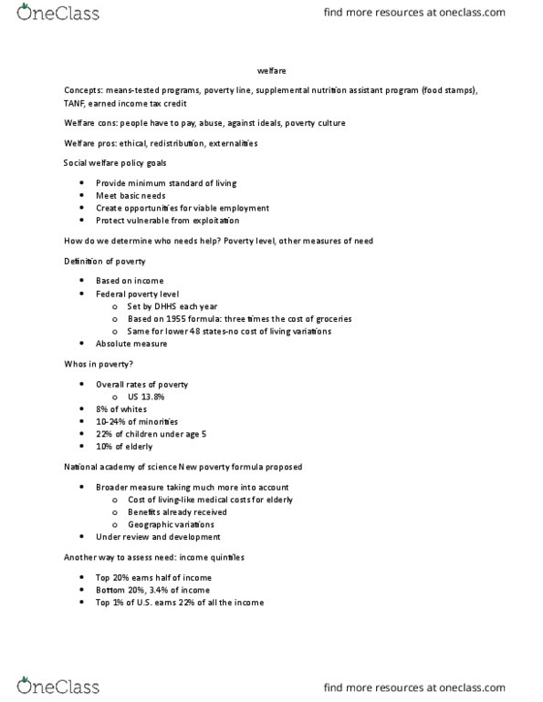 PUP-3002 Lecture Notes - Lecture 12: Aid To Families With Dependent Children, Earned Income Tax Credit, Poverty In The United States thumbnail