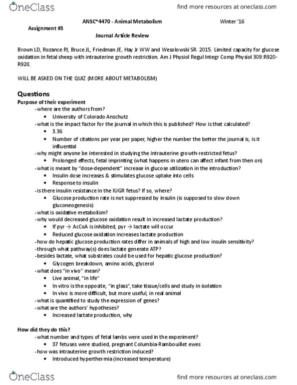 ANSC 4470 Lecture Notes - Lecture 18: Glut4, Citric Acid Cycle, Glycogen Synthase thumbnail