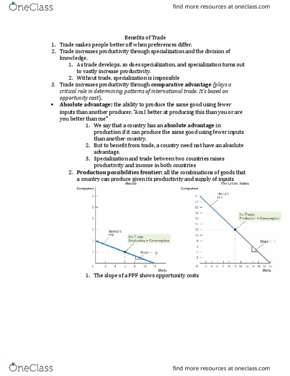 ECONOM 1014 Chapter Notes - Chapter 2: Comparative Advantage, Absolute Advantage, Opportunity Cost thumbnail