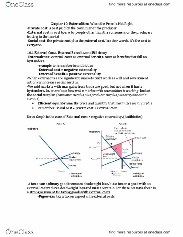 ECONOM 1014 Chapter Notes - Chapter 10: Pigovian Tax, Coase Theorem, Deadweight Loss thumbnail