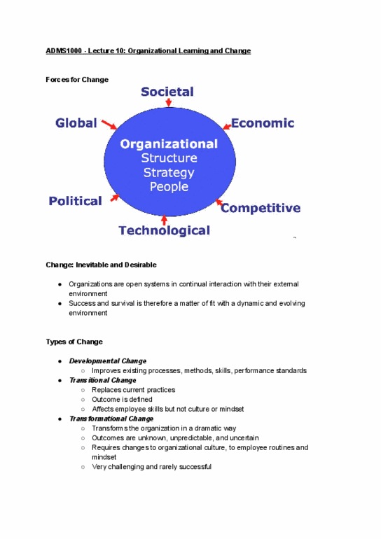 ADMS 1000 Lecture 10: Organizational Learning and Change thumbnail