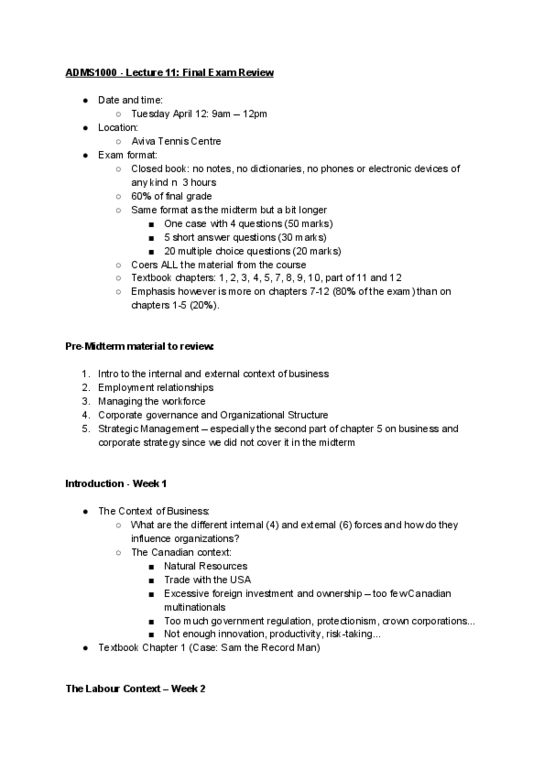 ADMS 1000 Lecture Notes - Lecture 11: North American Free Trade Agreement, General Agreement On Tariffs And Trade, World Trade Organization thumbnail