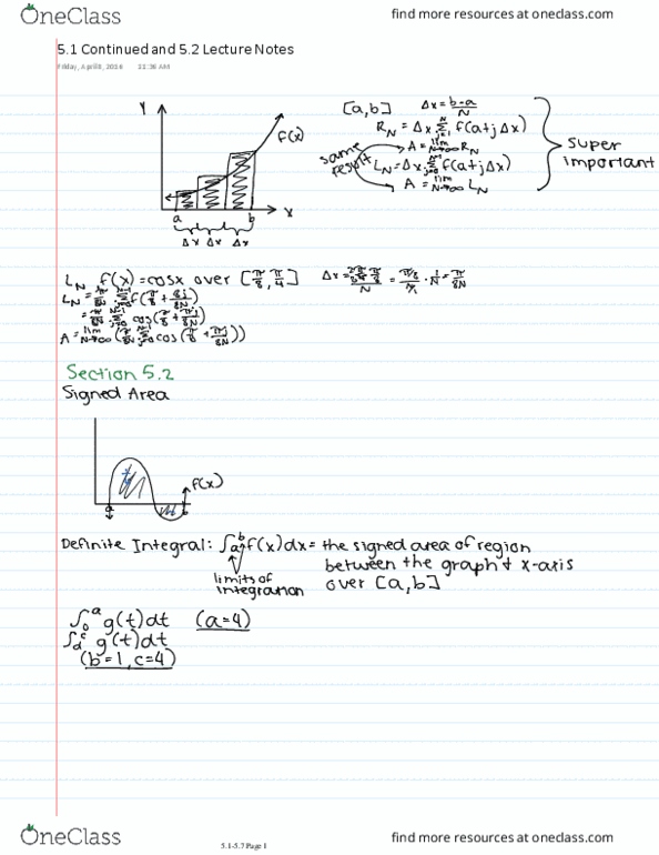 MTH 1321 Lecture 16: 5.1 Continued and 5.2 Lecture Notes thumbnail