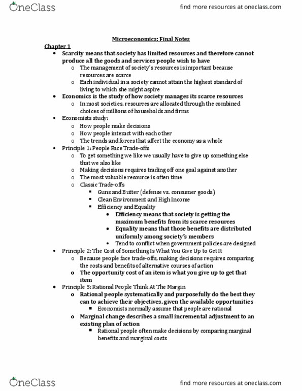 ECON 10010 Chapter Notes - Chapter 1-7: Market Clearing, Price Ceiling, Tax Incidence thumbnail