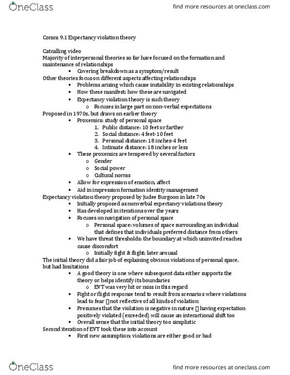 COMM 1100 Lecture Notes - Lecture 20: Expectancy Violations Theory, Proxemics, Public Space thumbnail