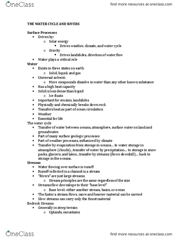 GEOL105 Lecture Notes - Lecture 5: Volumetric Flow Rate, Alluvium, Drainage Basin thumbnail